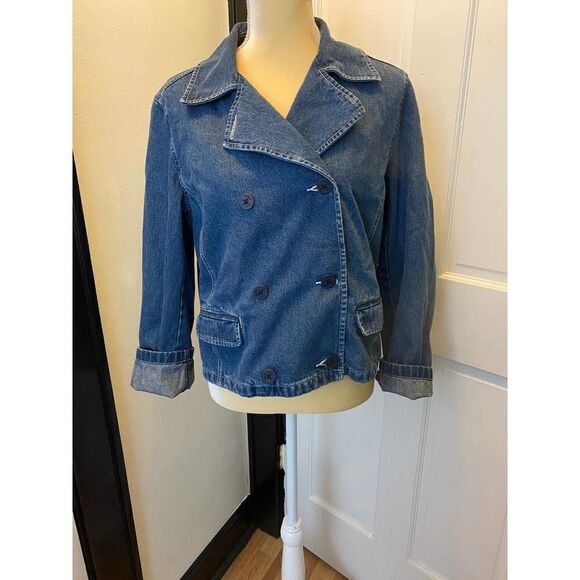 Vintage 90s Ann Taylor Jeans Double Breast Denim Jacket Jean Jacket - Size Large - Picture 1 of 12